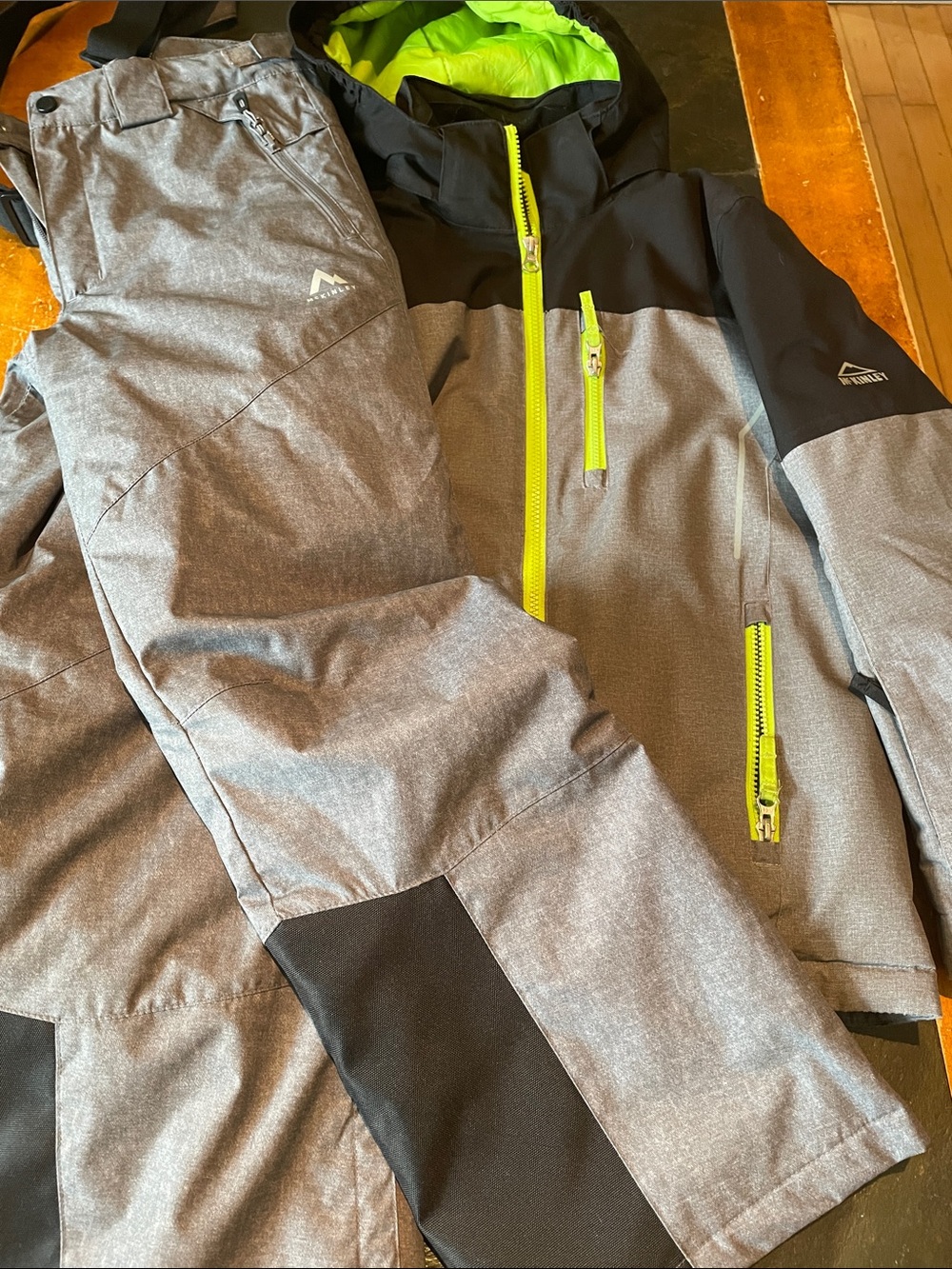 Kids Gray Snow suit with Neon Green Trim